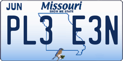MO license plate PL3E3N
