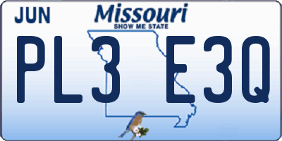 MO license plate PL3E3Q