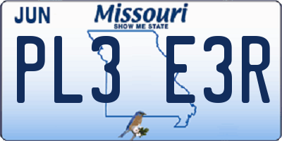 MO license plate PL3E3R
