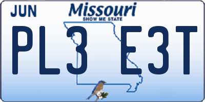 MO license plate PL3E3T