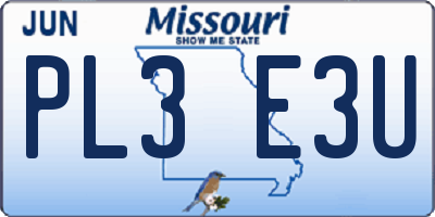 MO license plate PL3E3U