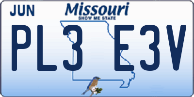 MO license plate PL3E3V