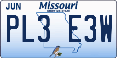 MO license plate PL3E3W