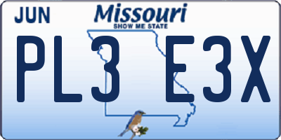 MO license plate PL3E3X