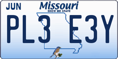 MO license plate PL3E3Y