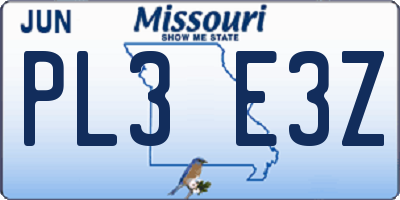 MO license plate PL3E3Z
