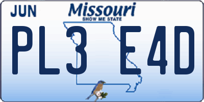 MO license plate PL3E4D