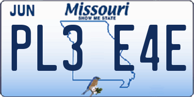 MO license plate PL3E4E