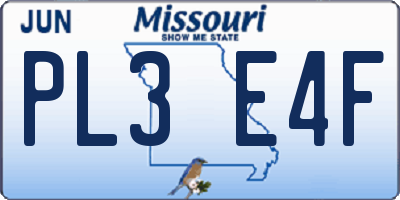 MO license plate PL3E4F