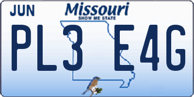 MO license plate PL3E4G