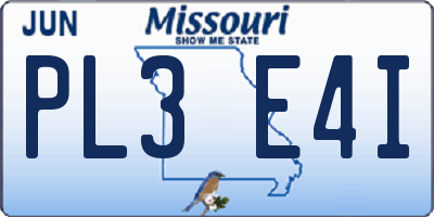 MO license plate PL3E4I