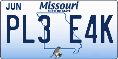 MO license plate PL3E4K