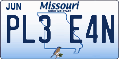 MO license plate PL3E4N
