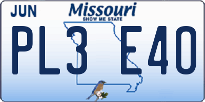 MO license plate PL3E4O