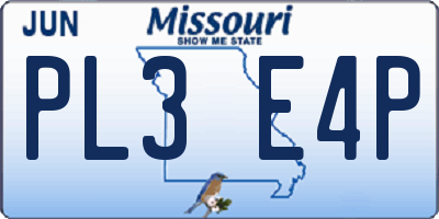MO license plate PL3E4P