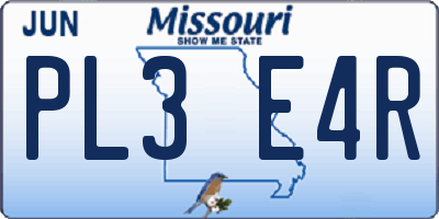 MO license plate PL3E4R
