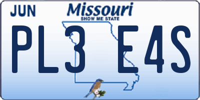 MO license plate PL3E4S