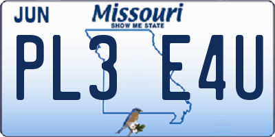 MO license plate PL3E4U