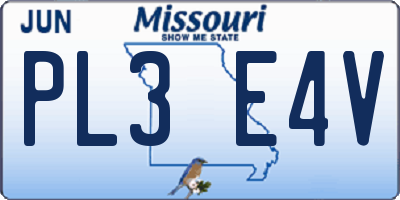 MO license plate PL3E4V