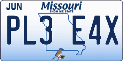 MO license plate PL3E4X