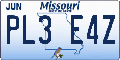 MO license plate PL3E4Z