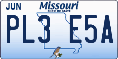 MO license plate PL3E5A