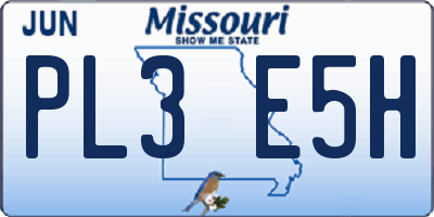 MO license plate PL3E5H
