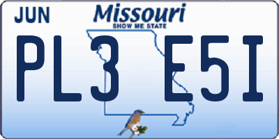 MO license plate PL3E5I