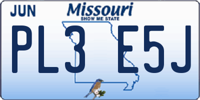 MO license plate PL3E5J