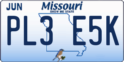 MO license plate PL3E5K