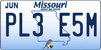 MO license plate PL3E5M