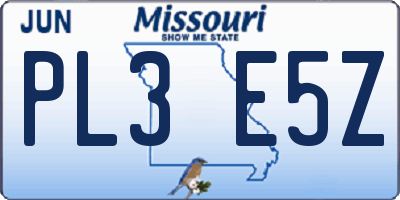 MO license plate PL3E5Z