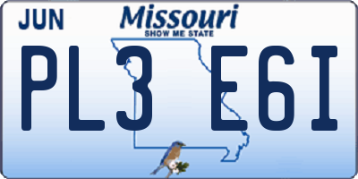 MO license plate PL3E6I