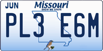 MO license plate PL3E6M