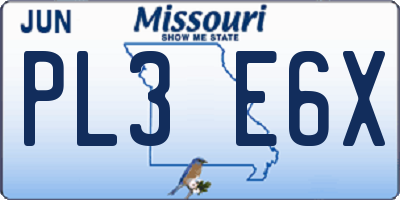 MO license plate PL3E6X