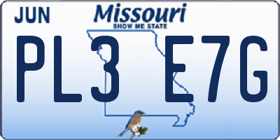 MO license plate PL3E7G