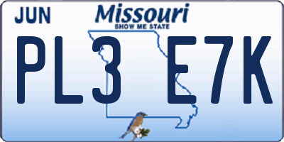 MO license plate PL3E7K
