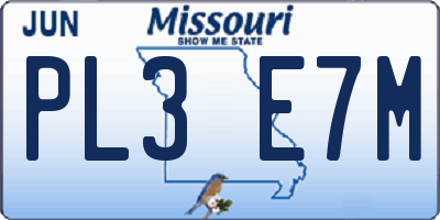 MO license plate PL3E7M