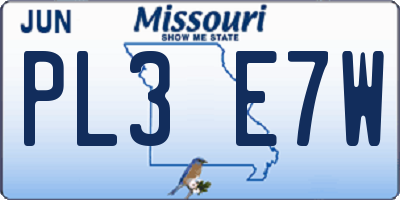 MO license plate PL3E7W