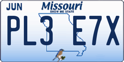 MO license plate PL3E7X