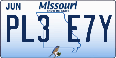 MO license plate PL3E7Y