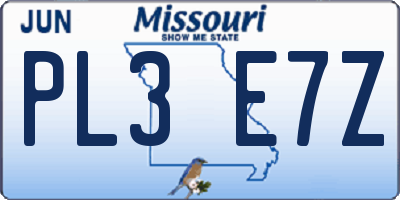 MO license plate PL3E7Z