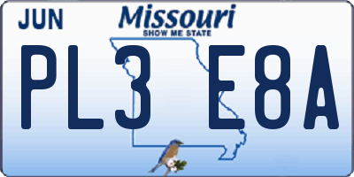 MO license plate PL3E8A
