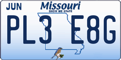 MO license plate PL3E8G