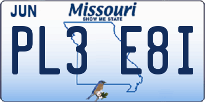 MO license plate PL3E8I