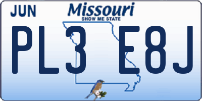 MO license plate PL3E8J
