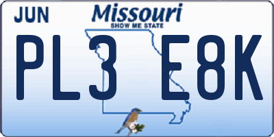 MO license plate PL3E8K