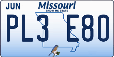 MO license plate PL3E8O