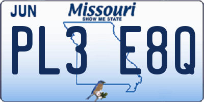 MO license plate PL3E8Q