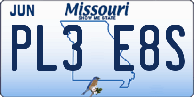 MO license plate PL3E8S